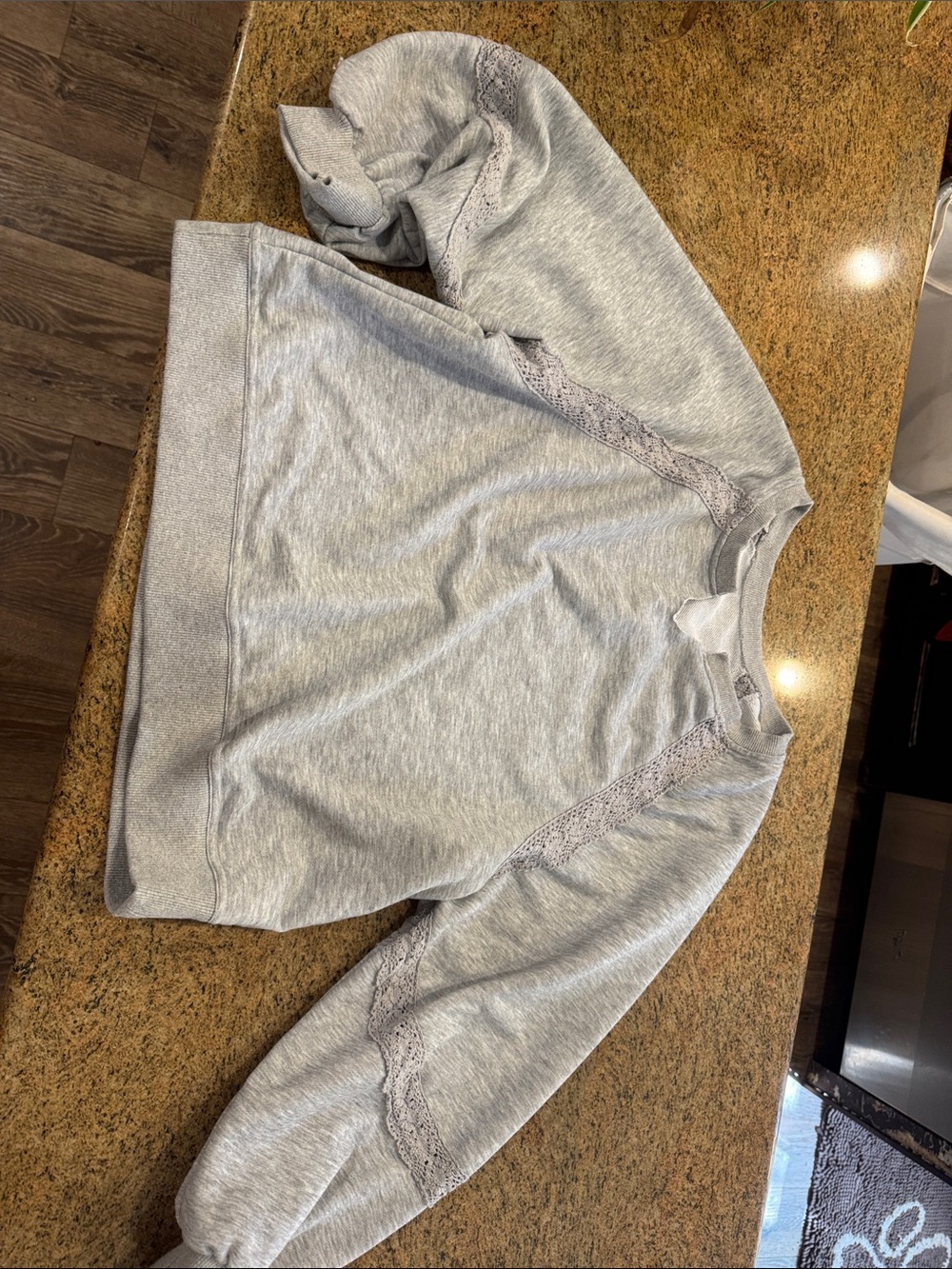 Light Gray Lace-Trim Sweatshirt